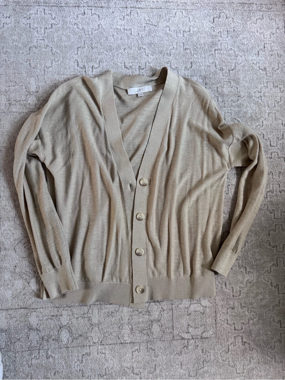 LOFT Women’s Tan Button-Up V-Neck Cardigan Sweater